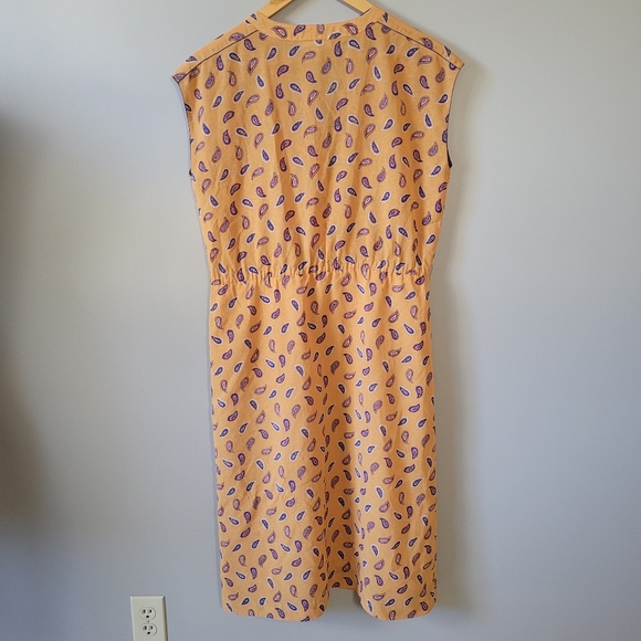 Vintage 70s mustard paisley button front dress with pintucks 1940s style - Picture 10 of 14